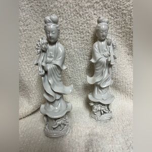 Antique Kwan Yin porcelain figure pair